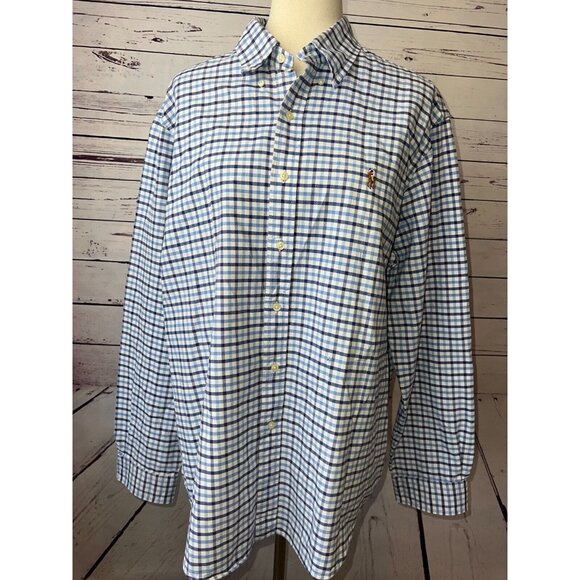 Ralph‎ Lauren Polo Blue Label Button front shirt XL Extra large Plaid Checkered - Picture 6 of 11